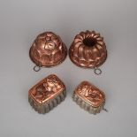 Four Victorian Copper Jelly Moulds, 19th century, largest diameter 7.25 in — 18.4 cm (4 Pieces)