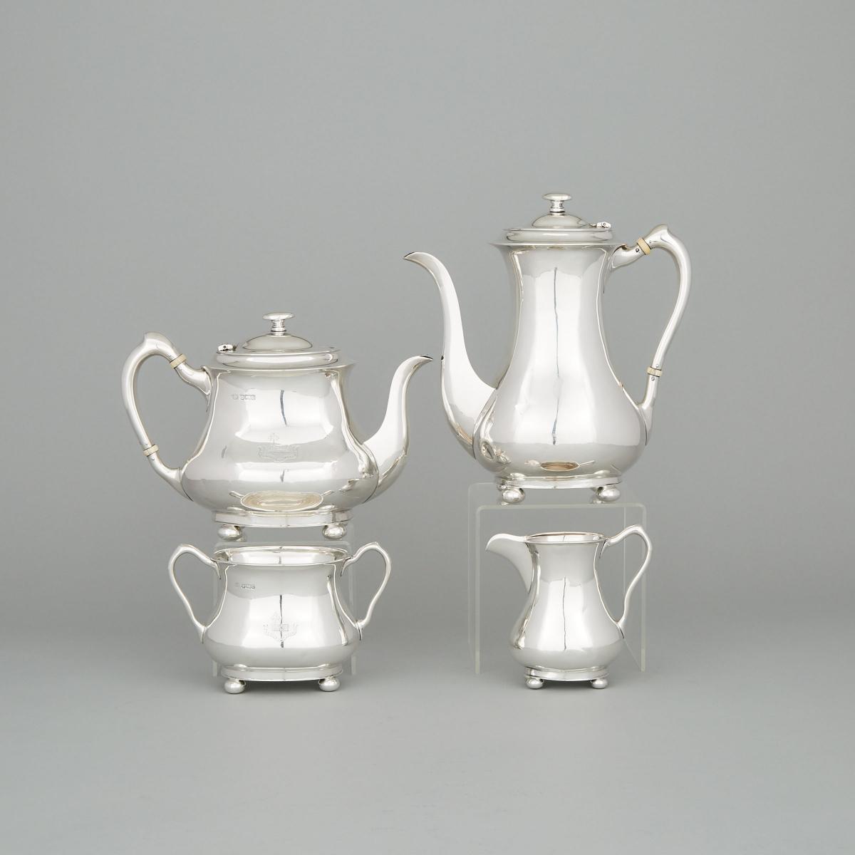 Edwardian Silver Tea and Coffee Service, John Round & Son, Sheffield, 1907, coffee pot height 9.1 in