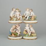 Four Hispania Putti Groups of the Seasons, mid-20th century, approx. height 6.6 in — 16.7 cm (4 Piec