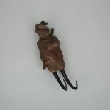 Black Forest Walnut and Goat Horn Musical Coat Hook Carved as a Fox, c.1900