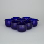 Eight English Blue Glass Rinsing Bowls, 19th century, height 3.1 in — 8 cm (8 Pieces)