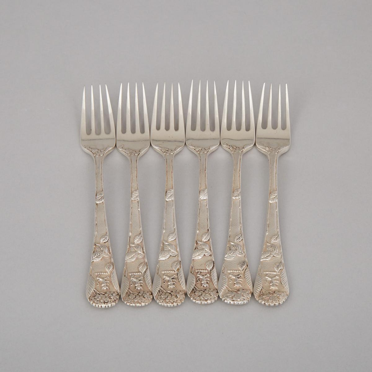 Six Japanese Silver Dessert Forks, Konoike, Yokohama, c.1900, length 6.1 in — 15.4 cm (6 Pieces)