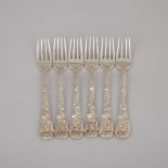 Six Japanese Silver Dessert Forks, Konoike, Yokohama, c.1900, length 6.1 in — 15.4 cm (6 Pieces)