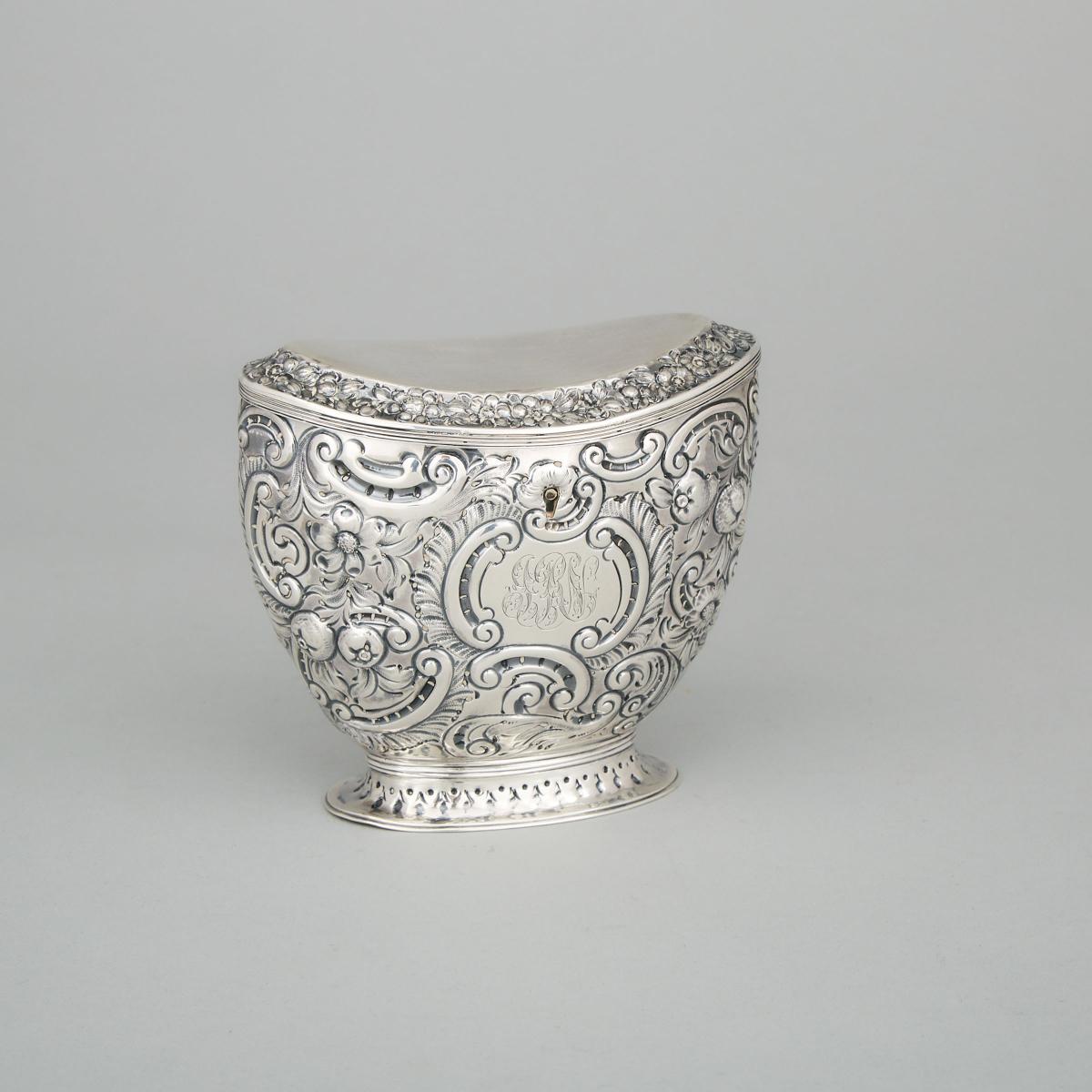 Victorian Silver Tea Caddy, William Comyns, London, 1887, height 4.4 in — 11.2 cm