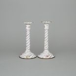 Pair of George III Bilston/Battersea Enamel Candlesticks, c.1800, height 9.75 in — 24.8 cm