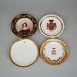 Group of Four Continental Armorial and Portrait Plates, 20th century, largest diameter 10 in — 25.4