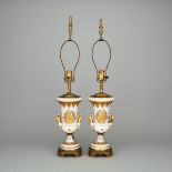 Pair of French Porcelain Table Lamps, 20th century, overall height 28.7 in — 73 cm (2 Pieces)