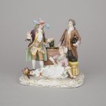 French Porcelain Figure Group, 'Le Bourgeois Gentilhomme', 20th century, height 7.9 in — 20 cm