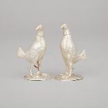 Pair of Edwardian Silver Fighting Cock Pepper Casters, Thomas of New Bond St., London, 1907/12, heig