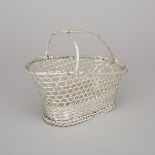 French Silver Plated Woven Wine Basket, Christofle, 20th century, length 9.8 in — 25 cm