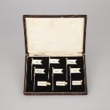 Set of Six English Silver Sandwich Flag Labels, Adolph Scott, Birmingham, 1930