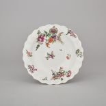 Worcester Polychrome Decorated Scalloped Plate, c.1770, diameter 7.9 in — 20 cm