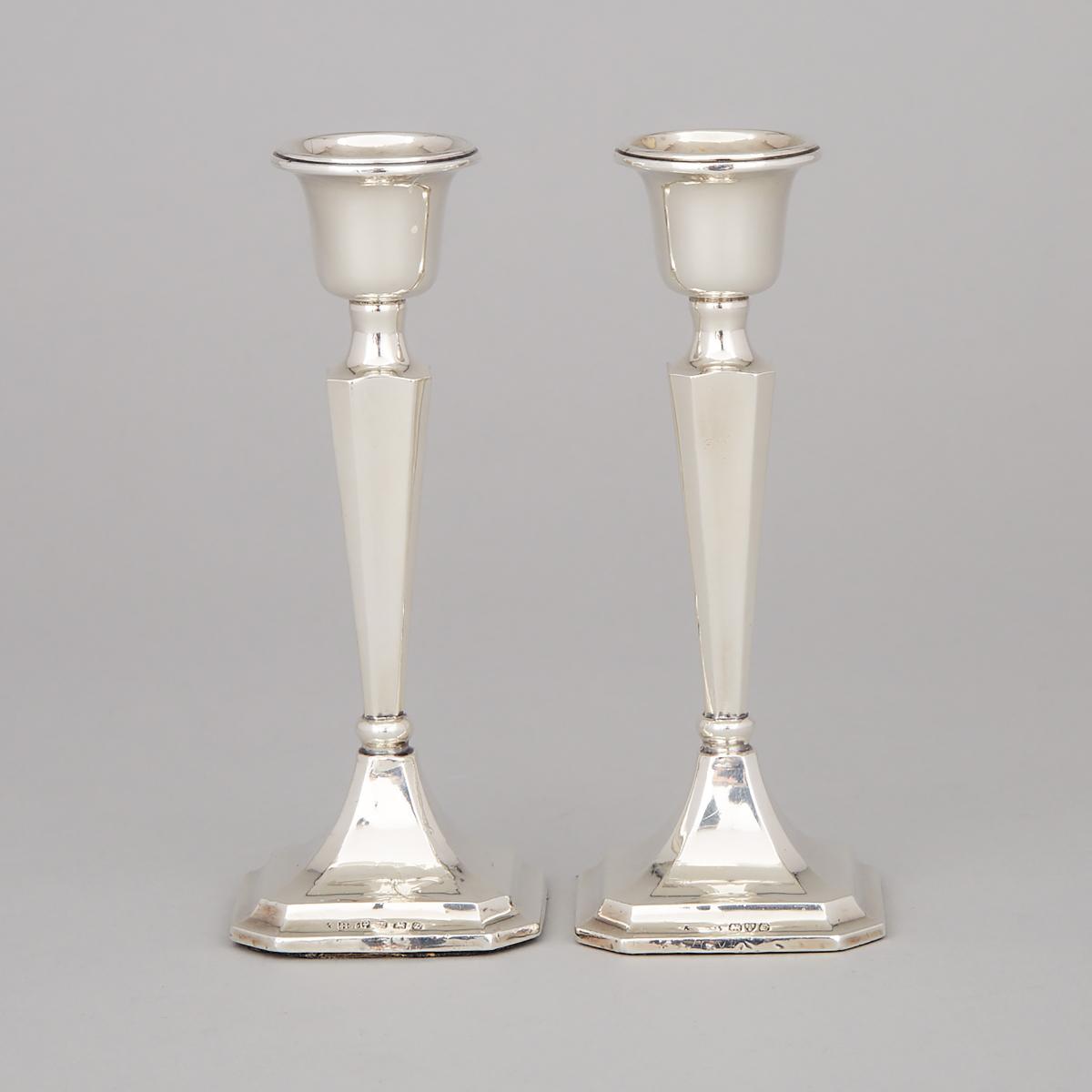 Pair of English Silver Desk Candlesticks, Birmingham, 1924 and Chester, 1925, height 6 in — 15.3 cm