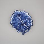 Bow Moulded Blue and White Leaf Dish, c.1765, length 8.9 in — 22.5 cm