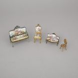 Three Pieces Viennese Enamel Mounted Miniature Oromolu Salon Furniture, early 20th century, longest