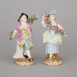 Pair of Meissen Floral Garland Figures, late 19th century, larger height 6.8 in — 17.2 cm (2 Pieces)