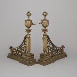 Pair of French Neoclasical Brass Andirons, 19th century, height 21 in — 53.3 cm