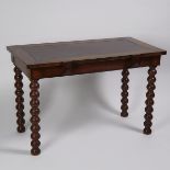 Walnut Stained Oak Library Table on Bobbin Turned Legs, 20th century, 30 x 46 x 23.5 in — 76.2 x 116