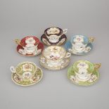 Six Various Coalport Tea Cups and Saucers, 20th century (12 Pieces)