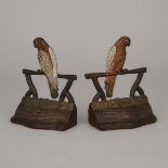 Pair of American Cold Painted Cast Iron Parrot Form Bookends, early 20th century, height 6.5 in — 16