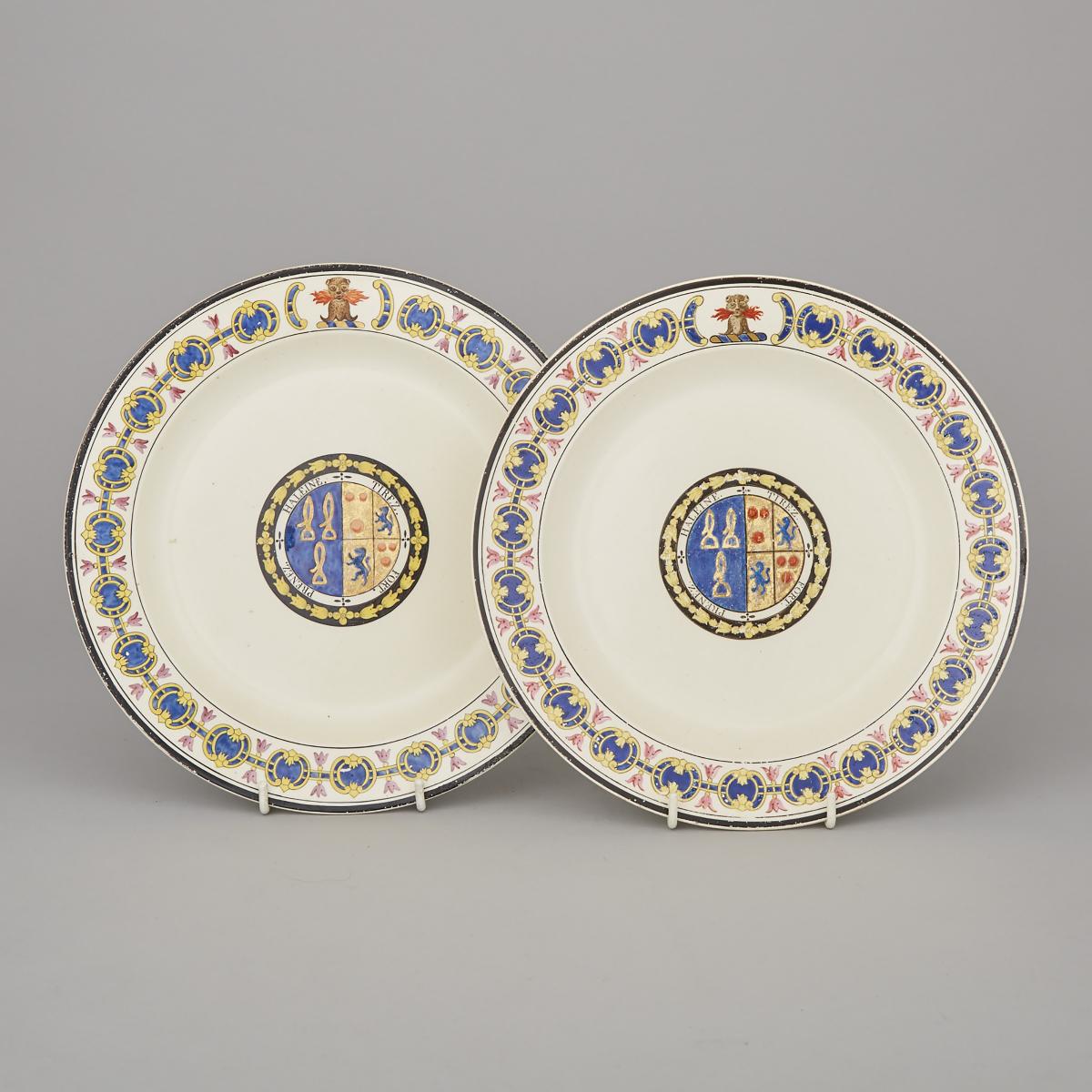 Pair of Turner Creamware Armorial Plates, c.1788, diameter 9.8 in — 25 cm