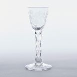 English Engraved Faceted Stemmed Wine Glass, c.1765-80, height 5.8 in — 14.7 cm