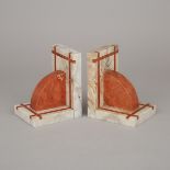 Pair of Italian Art Deco Inlaid Marble Bookends, c.1925, height 6 in — 15.2 cm