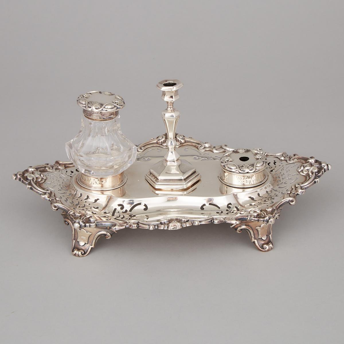 Victorian Silver Inkstand, Henry Wilkinson & Co., Sheffield, 1853, length 11 in — 28 cm