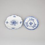 Two Bow Blue and White Moulded Dish Stands, c.1765, largest width 7.8 in — 19.8 cm (2 Pieces)