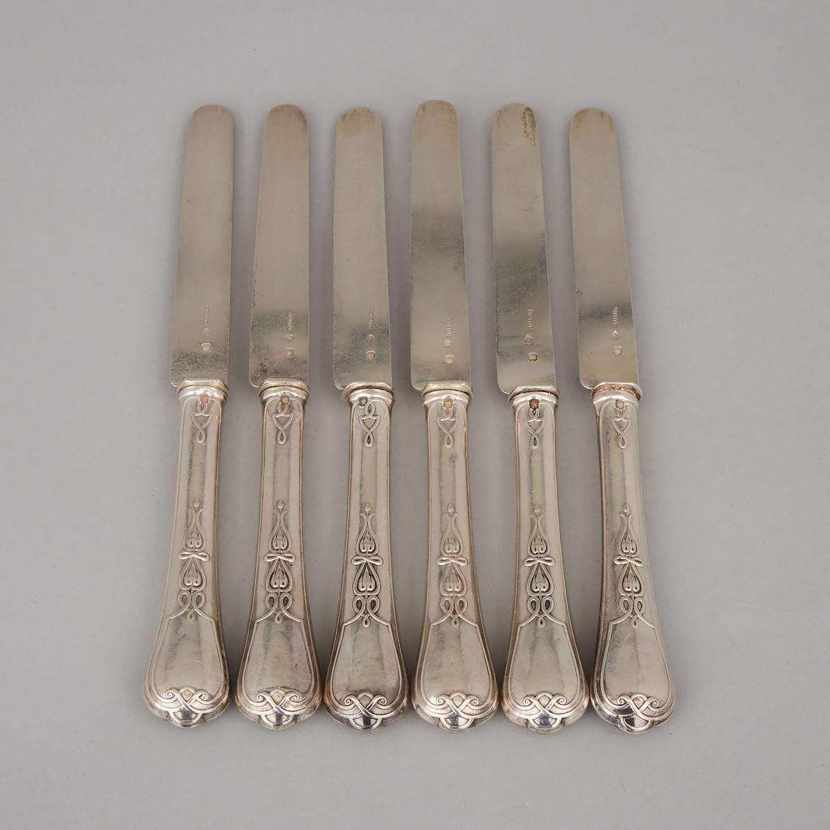 Six French Silver Dessert Knives, Odiot, Paris, late 19th century, length 8.2 in — 20.8 cm (6 Pieces