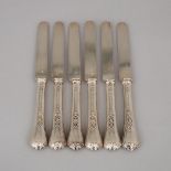 Six French Silver Dessert Knives, Odiot, Paris, late 19th century, length 8.2 in — 20.8 cm (6 Pieces