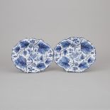 Pair of Bow Blue and White Moulded Oval Dishes, c.1765, length 9.6 in — 24.5 cm (2 Pieces)