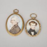 Two British School Portraits of Gentlemen, 18th/early 19th centuries, larger 3 x 2.5 in — 7.6 x 6.4