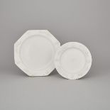 Bow White Moulded Prunus Octagonal Charger and Plate, c.1755, largest diameter 12.8 in — 32.5 cm (2