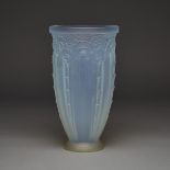 Julien Moulded and Frosted Opalescent Glass Vase, 1930s, height 11.5 in — 29.2 cm