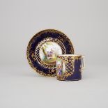 'Vienna' Blue Ground Coffee Can and Saucer, c.1900, saucer diameter 5.1 in — 13 cm