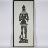 Rubbing of the Medieval Brass Effigy of a Knight in Armour, mid 20th centur, 61.5 x 27.5 in — 156.2