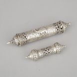 Two Middle Eastern Silver Scroll Cases, late 19th/early 20th century, length 7.1 in — 18 cm; 4.3 in