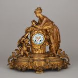 Napoleon III Gilt Metal Figural Mantel Clock, mid 19th century, height 18.25 in — 46.4 cm