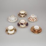 Six Various Minton, Davenport and Other English Porcelain Tea Cups and Saucers, 19th/20th century (1