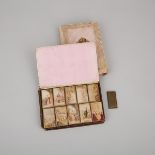 Book Form Case of Ten Victorian Sewing Needle Boxes, c.1860, 6.25 x 4.5 in — 15.9 x 11.4 cm