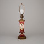 Bohemian Overlaid, Enameled and Gilt Red Glass Portrait Table Lamp, late 19th century, overall heigh