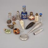 Group of Sixteen Various Silver, Glass and Other Scent Bottles and Phials, late 19th/20th century, l