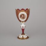 Bohemian Overlaid, Enameled and Gilt Red Glass Portrait Vase, late 19th century, height 10.2 in — 26
