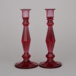 Pair of Moser 'Royalit' Cut Amethyst Glass Table Candlesticks, 20th century, height 10.1 in — 25.7 c