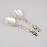 Pair of Danish Silver Small Salad Servers, #42, Georg Jensen, Copenhagen, post-1945, length 6 in — 1