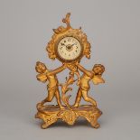 American Rococo Style Gilt Metal Figural Boudoir Clock, c.1900, height 10 in — 25.4 cm