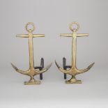 Pair of Brass Anchor Form Andirons, early-mid 20th century, height 18.25 in — 46.4 cm