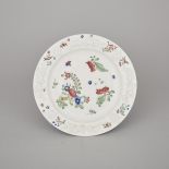 Bow Polychrome Decorated and Moulded Prunus Plate, c.1755, diameter 8.7 in — 22.2 cm