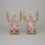 Pair of Porcelain Mounted Orientalist Figural Candelabra Table Lamps, early 20th century, height 13